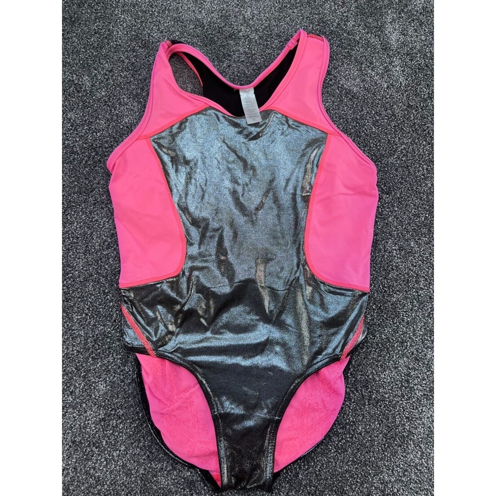 Iviva Athletic Swimsuit Girls Size 14 Pink & Metallic Black